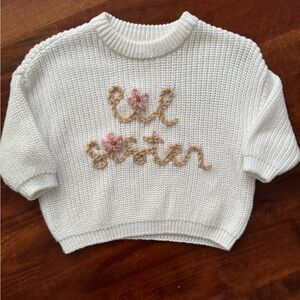 “Lil Sister” White Knit Sweater
